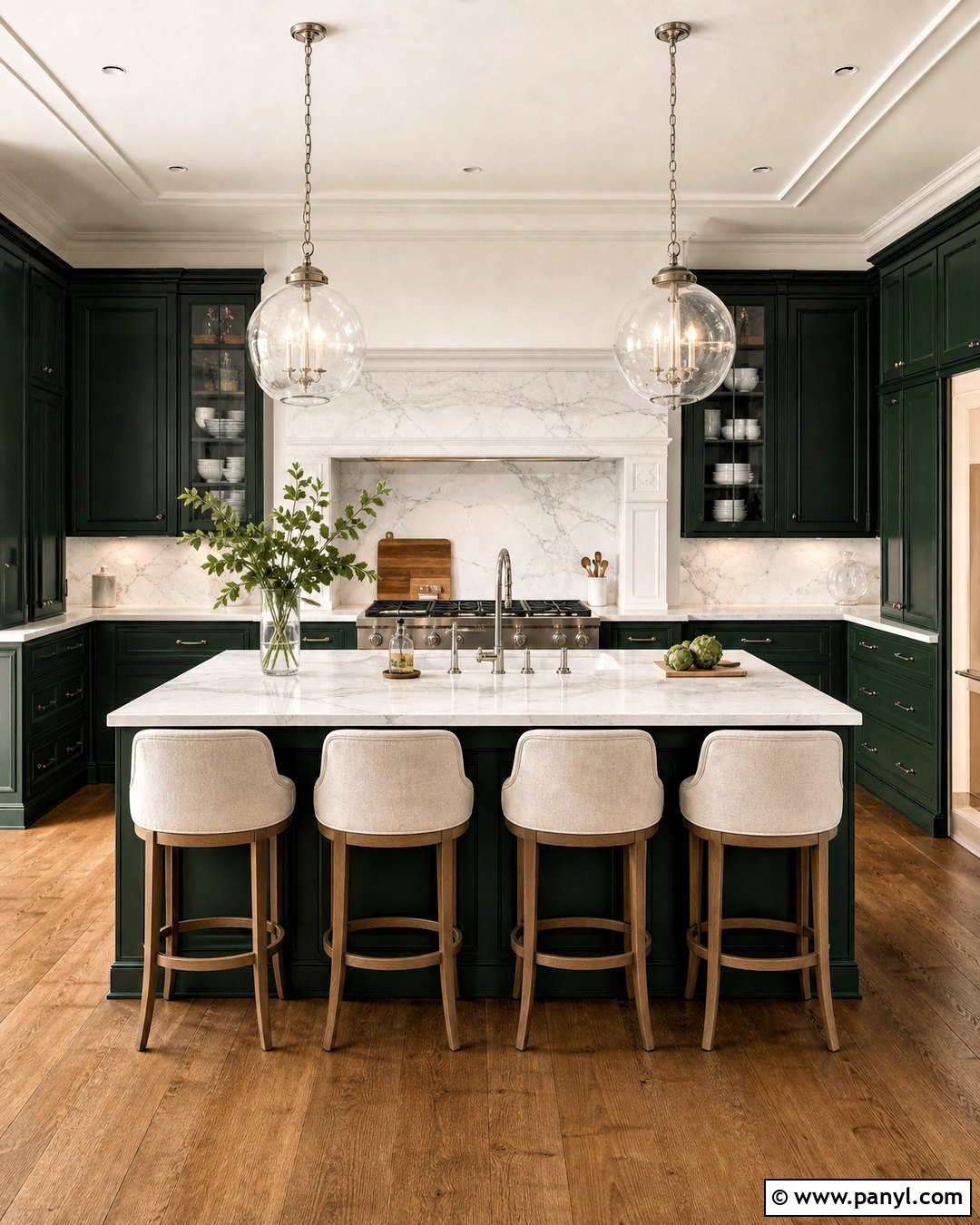 Forest Green And White Marble Kitchen - 20 kitchen colours ideas