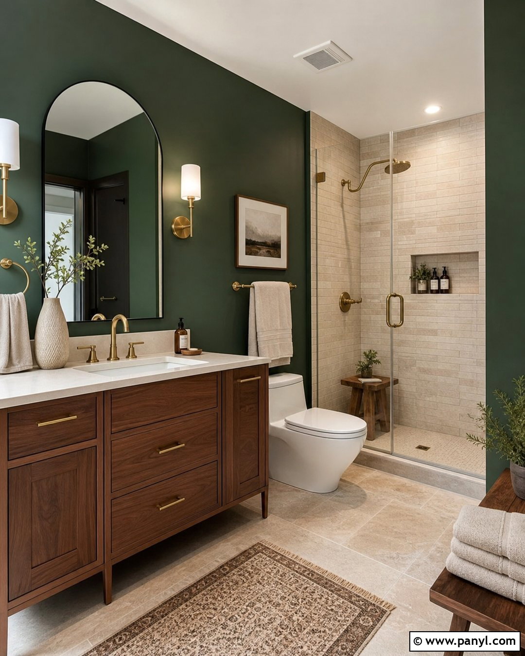 Forest Green Bathroom Walls With Wood Accents - 30 Bathroom Dark Walls