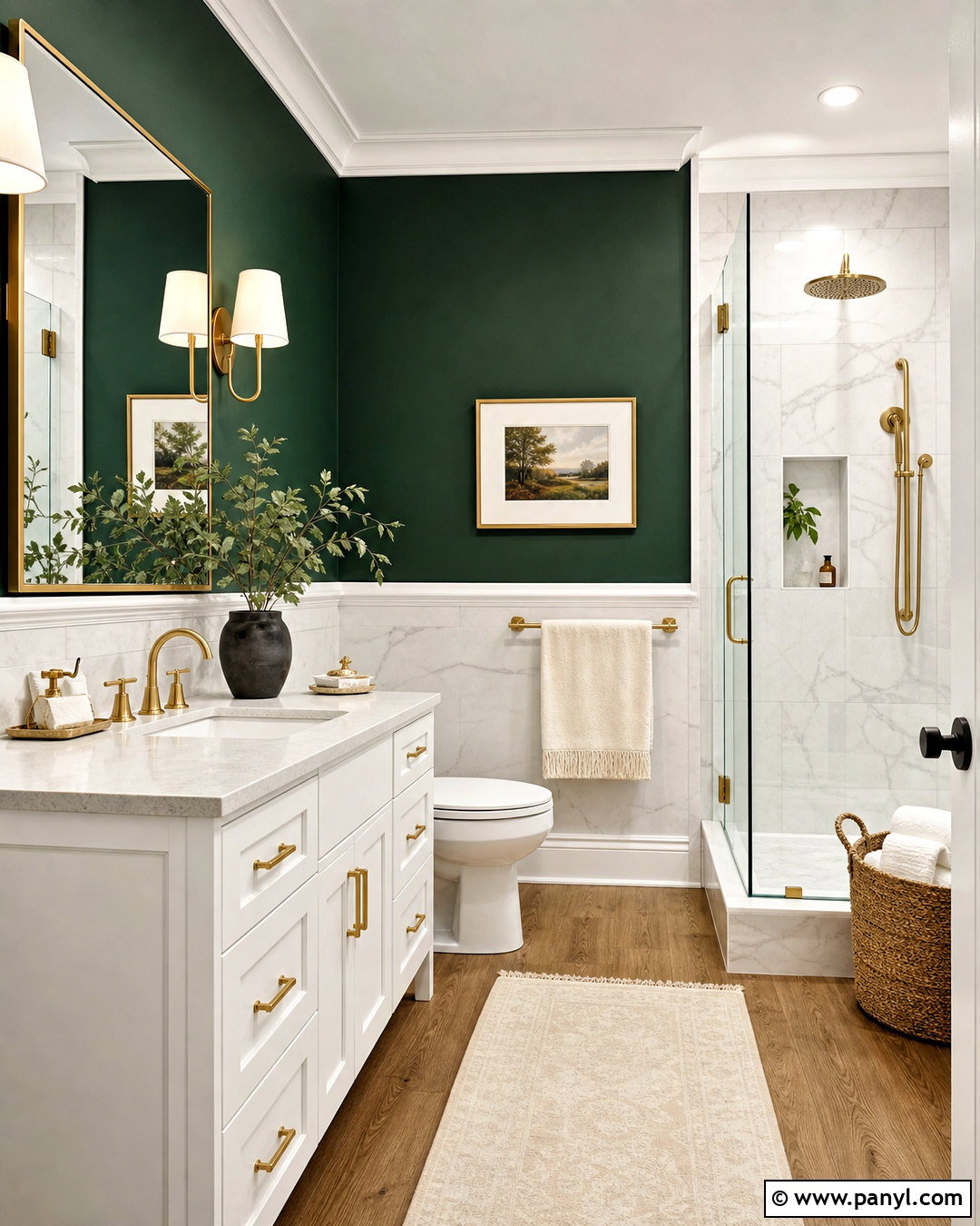 Forest Green Bathroom With Brass Fixtures - 20 safe green bathroom ideas