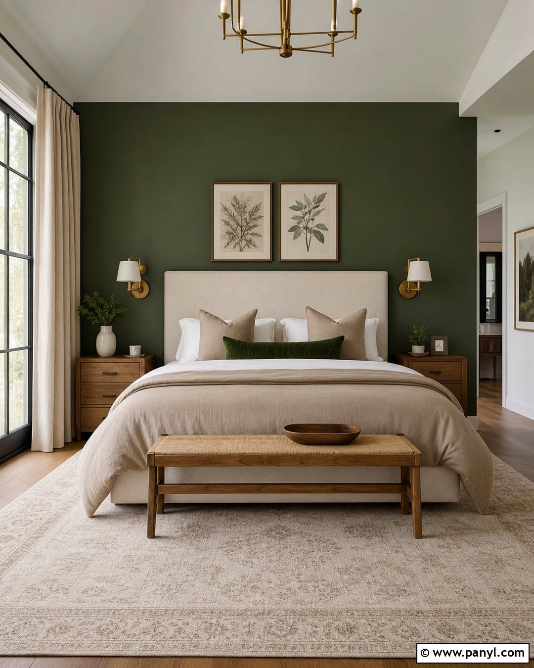 Forest Green Bedroom Accent Wall With Beige Bedding - 35 forest green accent wall ideas