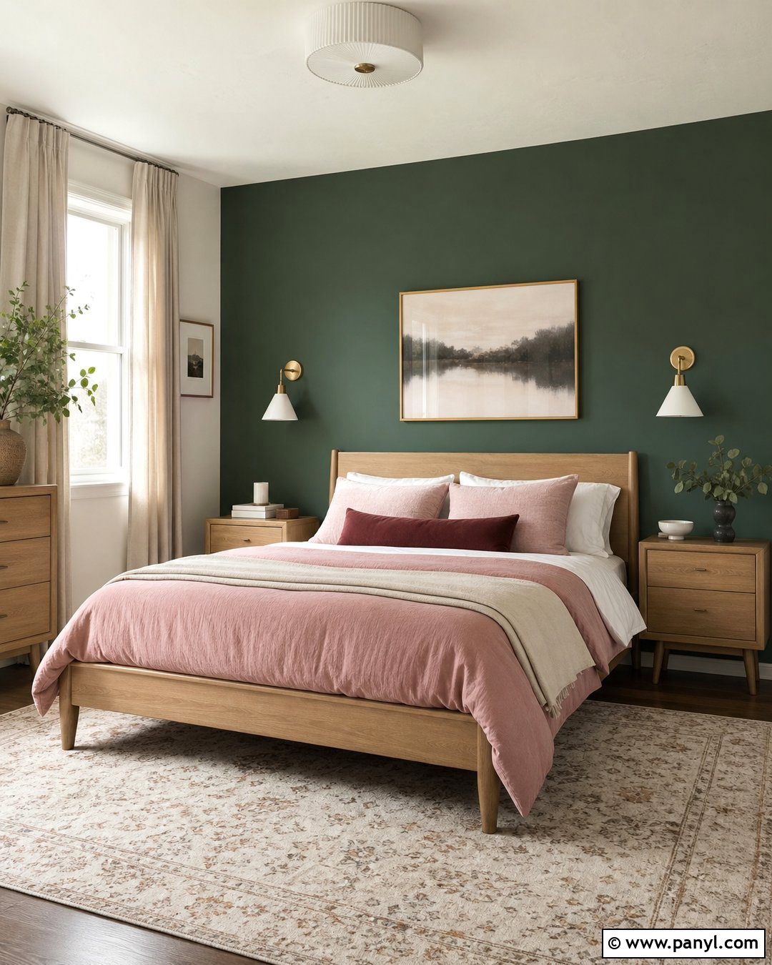 Forest Green Bedroom Accent Wall With Pink Bedding - 35 forest green accent wall ideas