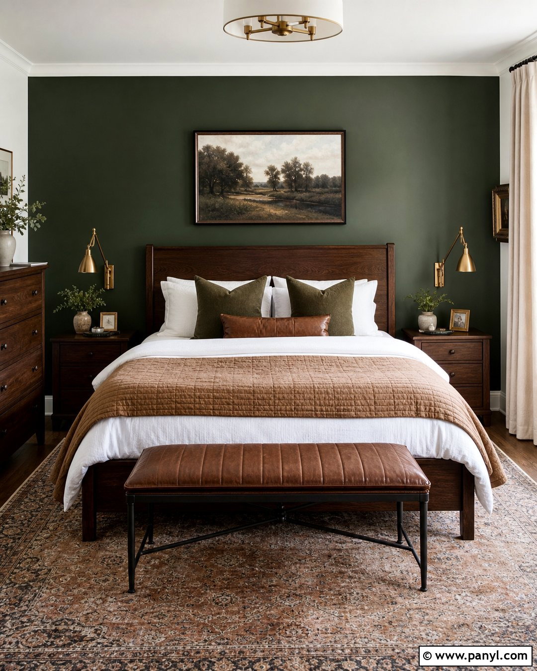Forest Green Bedroom Accent Wall With Walnut Bed - 35 forest green accent wall ideas
