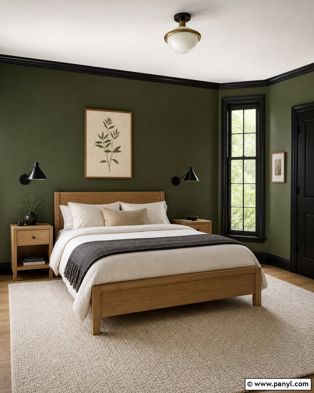 Forest Green Bedroom With Black Trim - 25 Green Walls With Black Trim Ideas