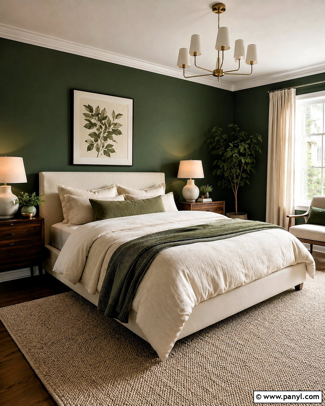 Forest Green Bedroom With Cream Bedding - 20 dark green bedroom aesthetic ideas