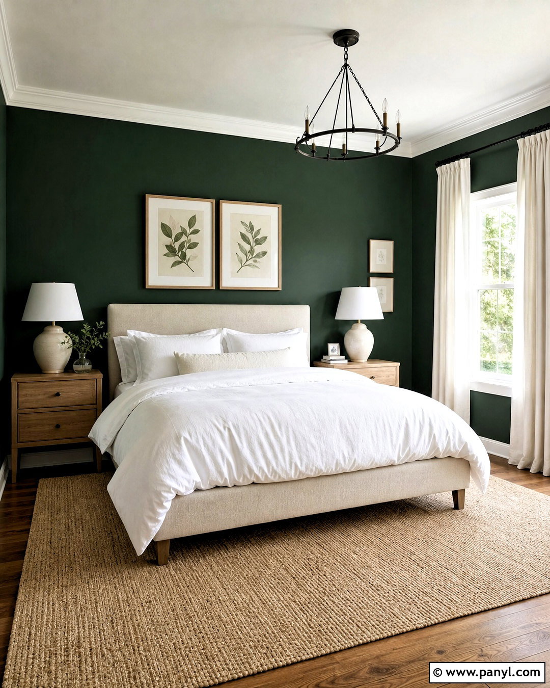 Forest Green Bedroom With White Bedding - 20 forest green bedrooms