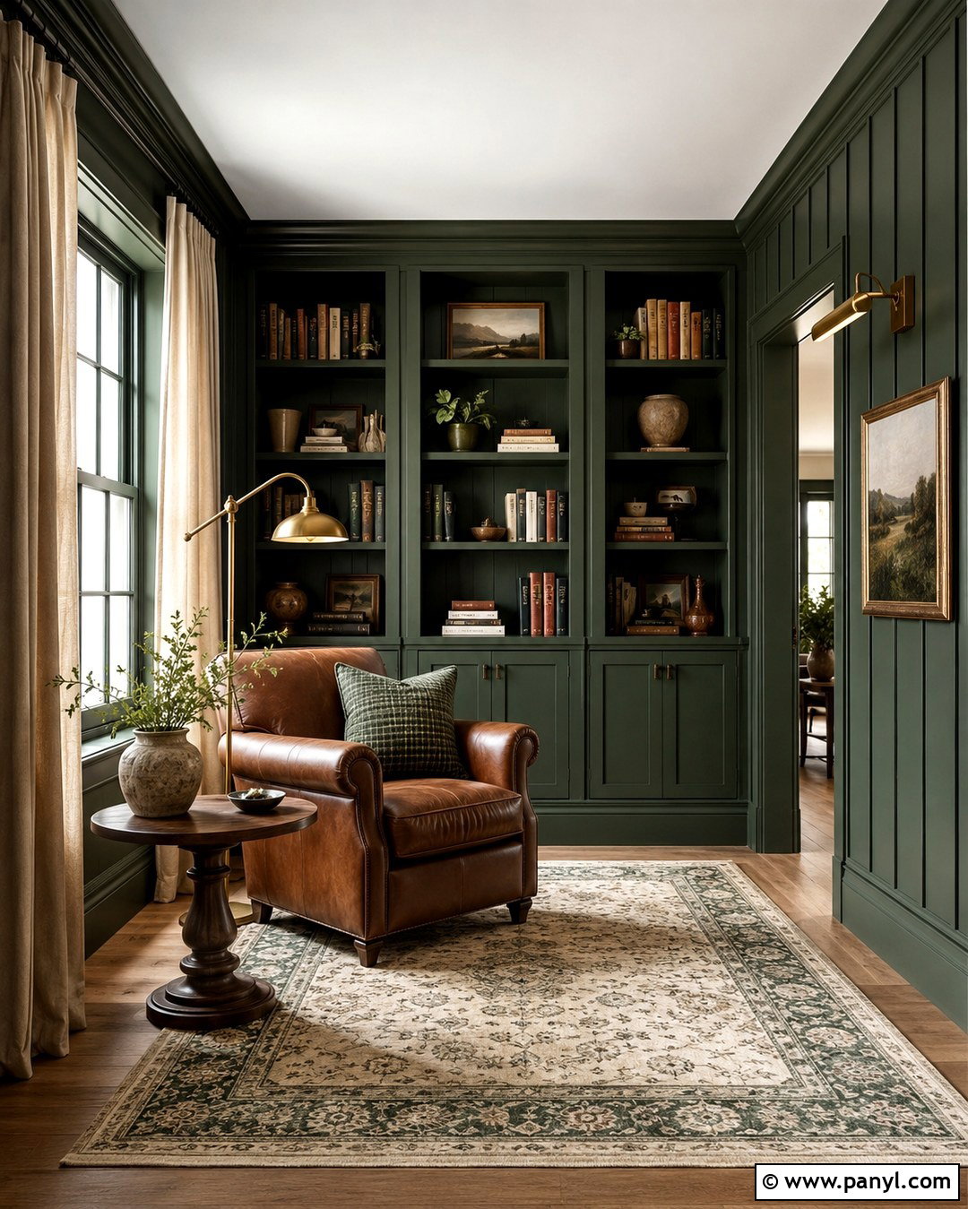 Forest Green Board And Batten Library Wall - 20 Board And Batten Color Ideas Accent Wall Ideas