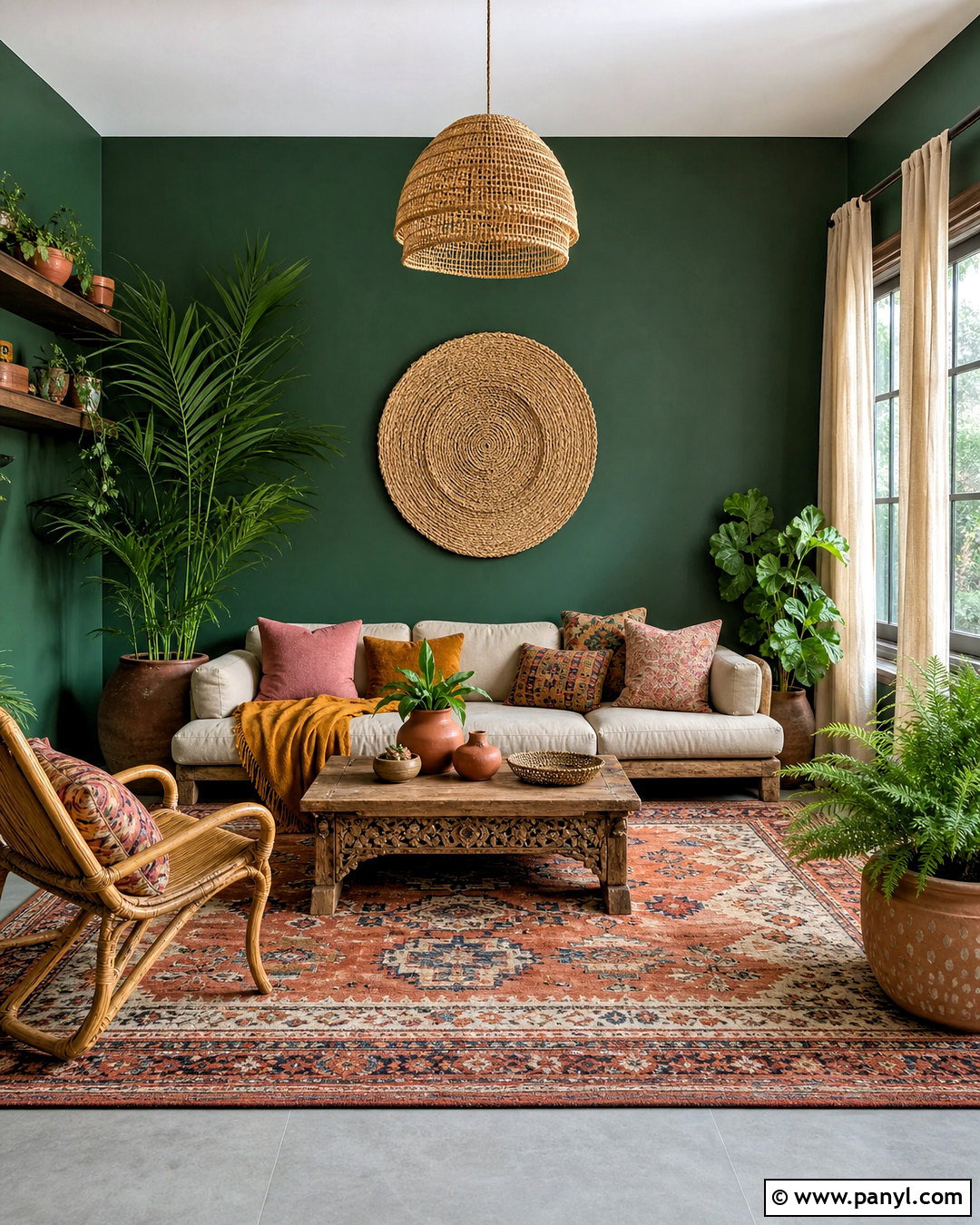 Forest Green Boho Living Room - 20 forest green decor ideas