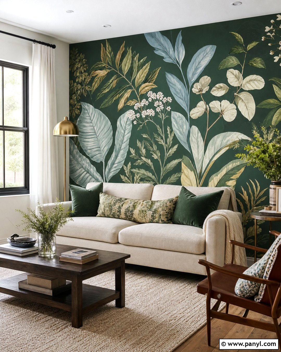 Forest Green Botanical Accent Wall - 35 colorful accent wall ideas