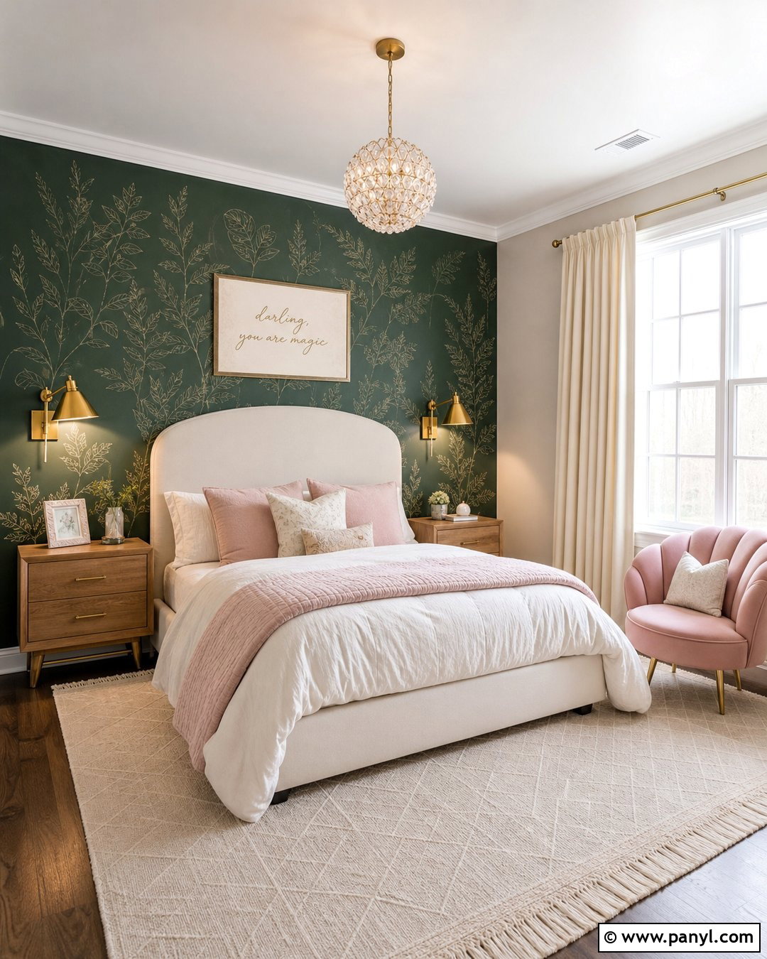 Forest Green Botanical Accent Wall - 25 Girls Room Paint Ideas Accent Walls