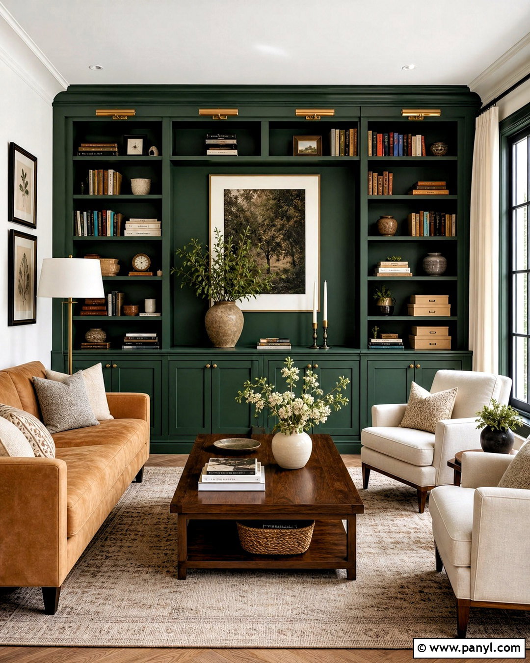 Forest Green Built-In Bookcase Living Room - 20 forest green living room ideas