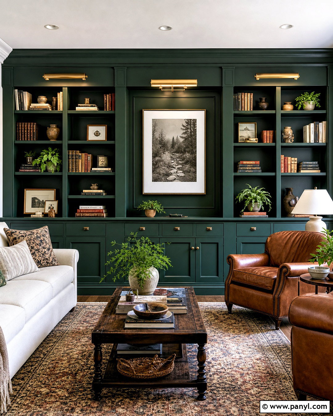 Forest Green Built-In Living Room Wall - 20 wall design ideas living room paint ideas