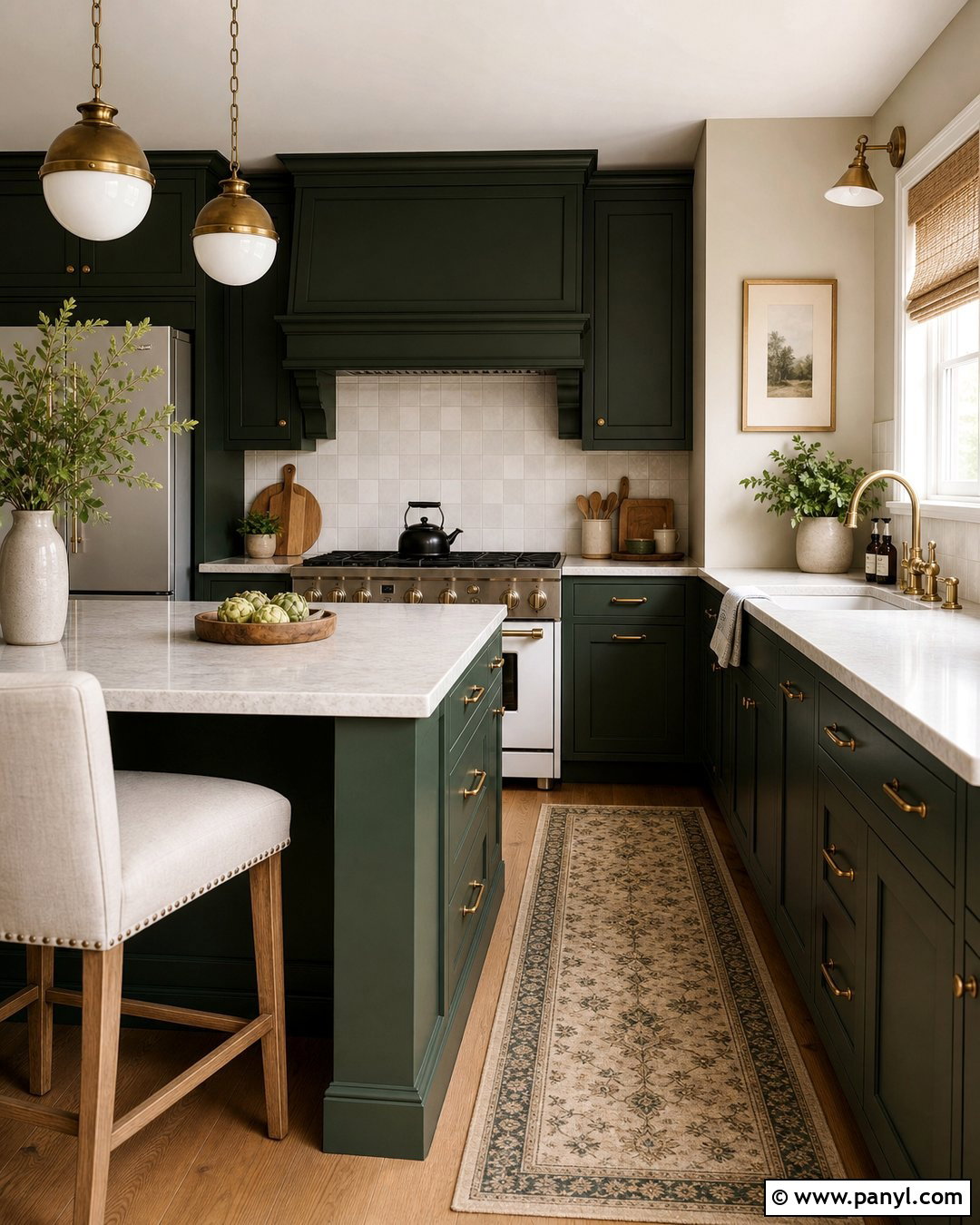 Forest Green Cabinets With Soft Beige Walls - 20 Kitchen Cabinet And Wall Paint Ideas
