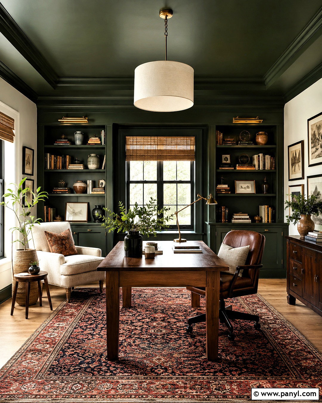 Forest Green Ceiling Home Office - 20 dark painted ceiling ideas