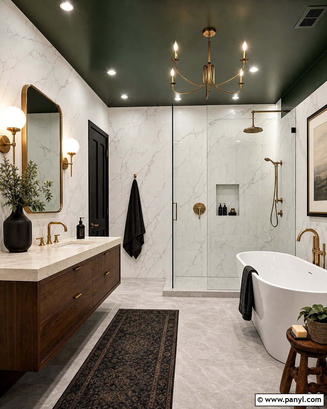 Forest Green Ceiling With Marble Walls - 20 green ceiling bathroom ideas
