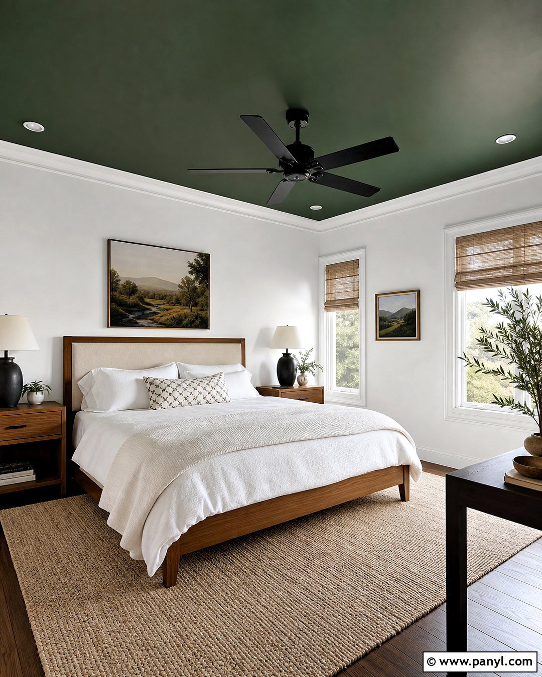 Forest Green Ceiling With White Walls - 20 green ceiling bedroom ideas