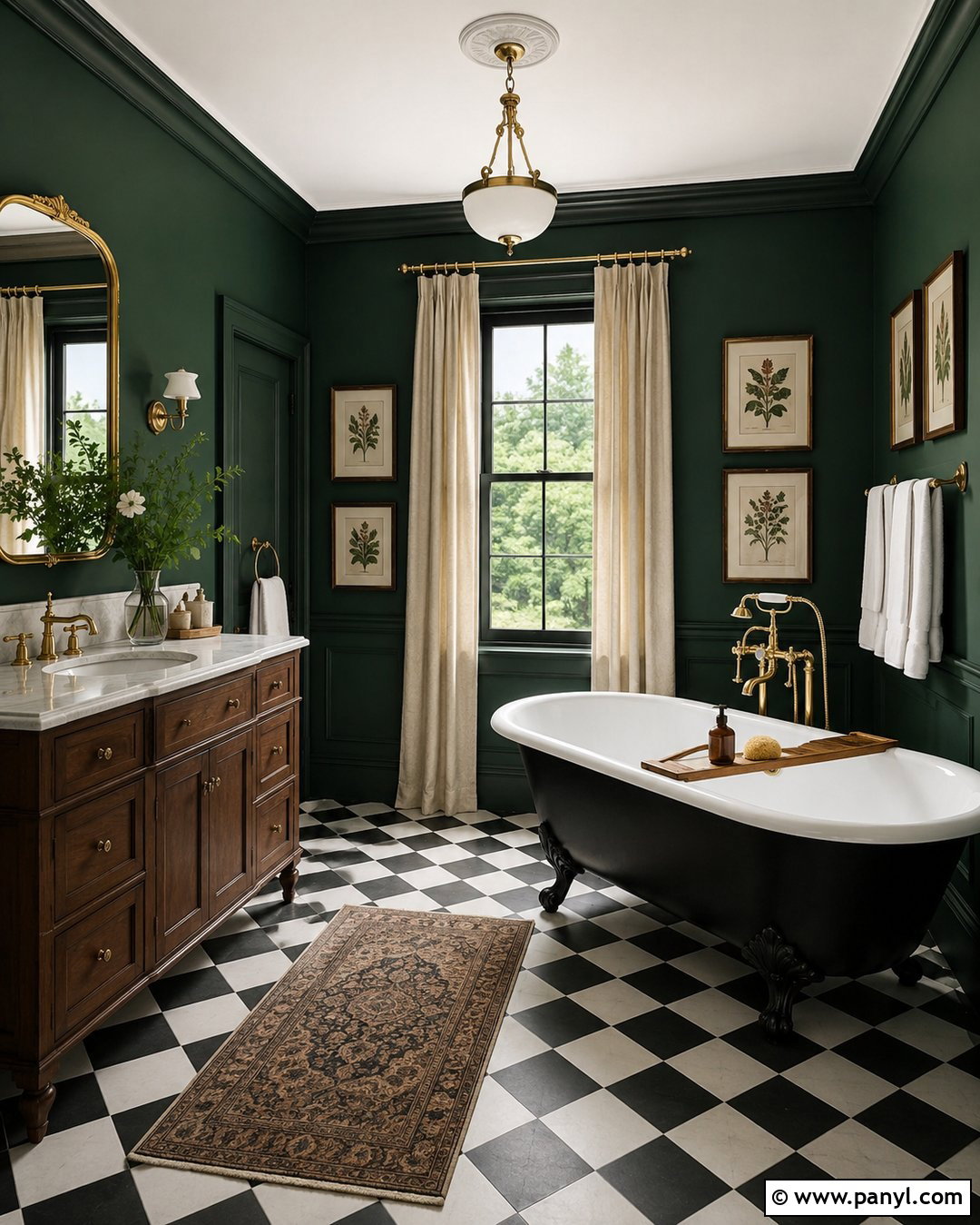 Forest Green Clawfoot Tub Bathroom - 20 Vintage Bathroom With Dark Walls