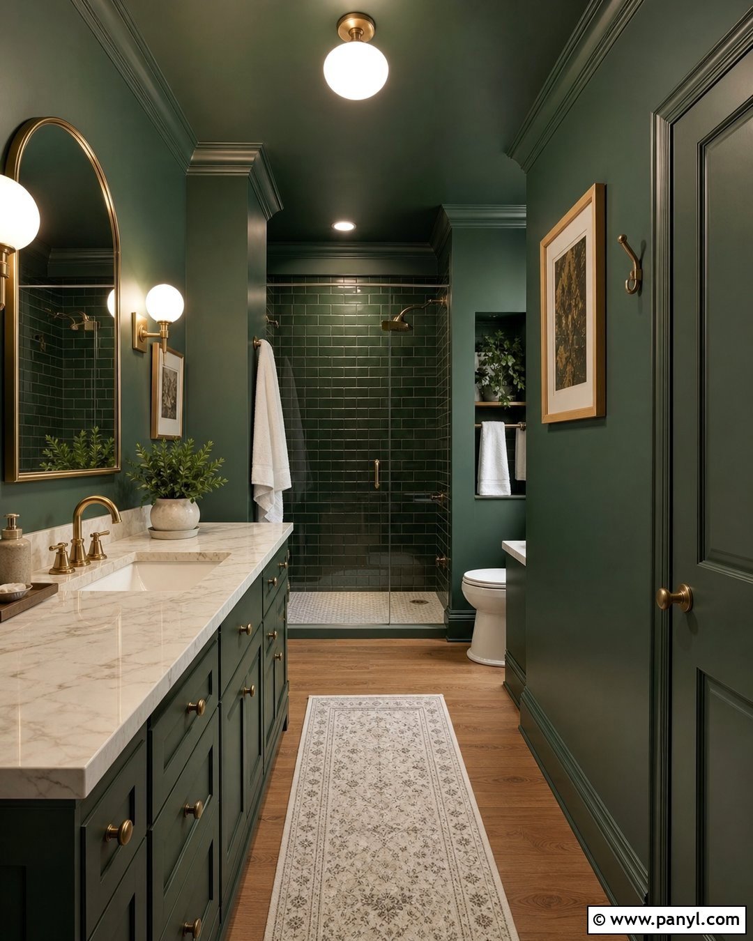 Forest Green Color Drenched Bathroom - 25 Color Drenched Walls