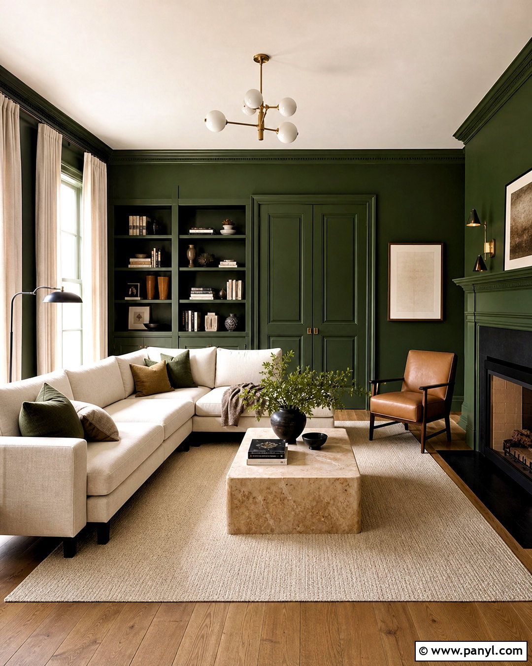 Forest Green Color-Drenched Living Room - 20 forest green living room ideas