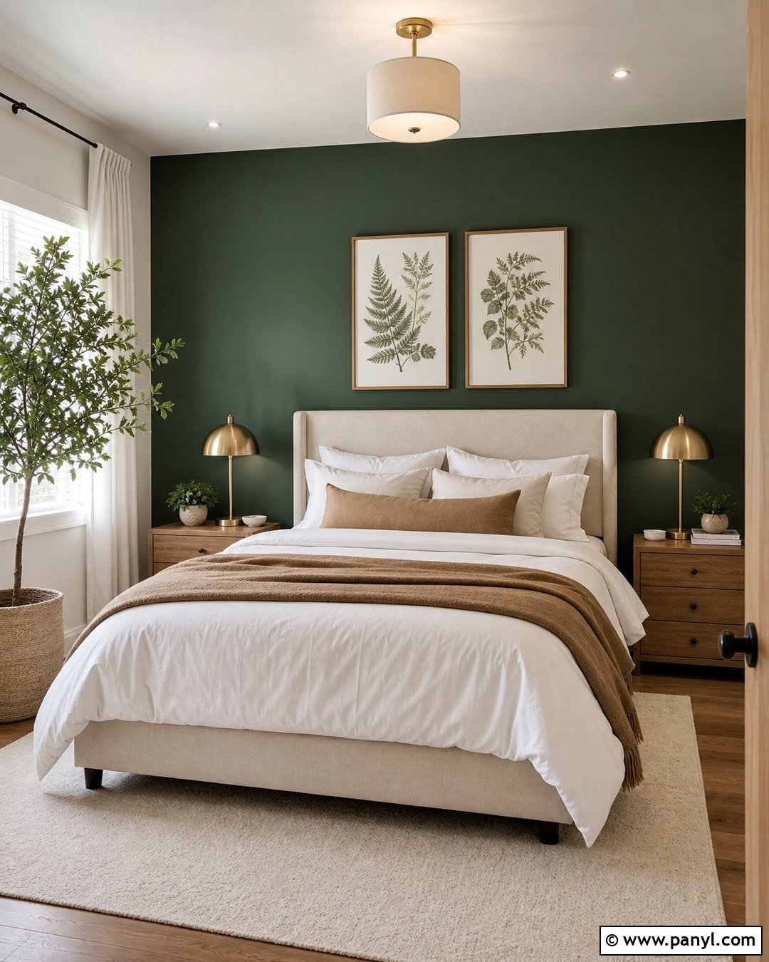 Forest Green Contrast Wall Bedroom - 30 Contrast Wall Ideas