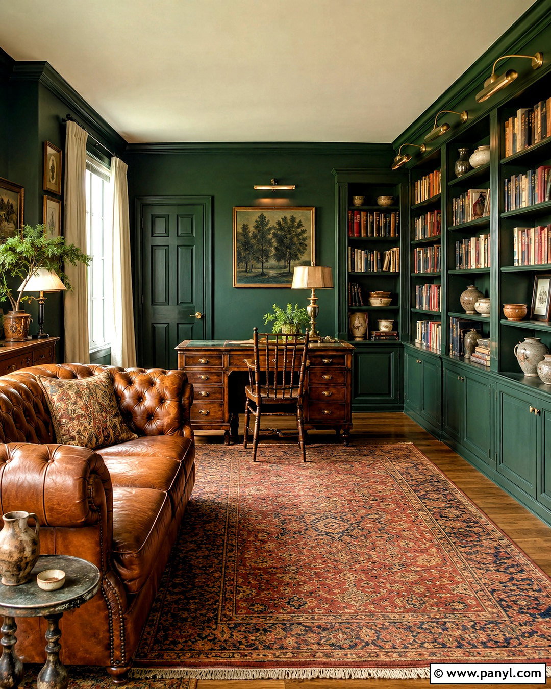 Forest Green Cottage Library - 20 cottage paint colors interior ideas