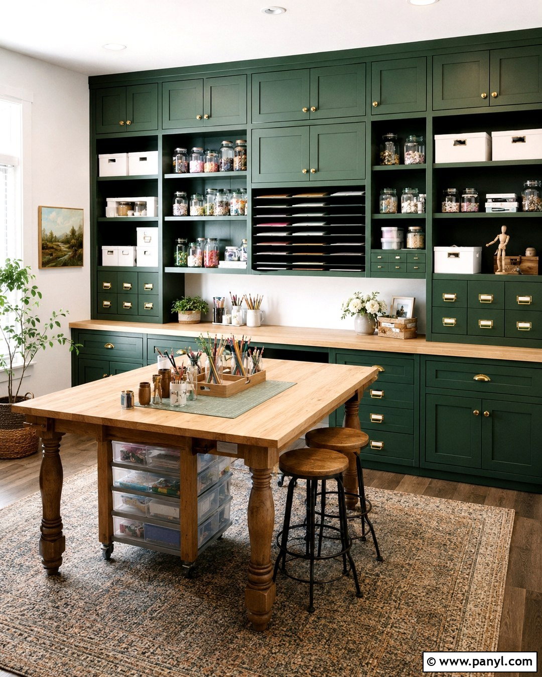 Forest Green Craft Room Built Ins - 20 White Walls Painted Built Ins
