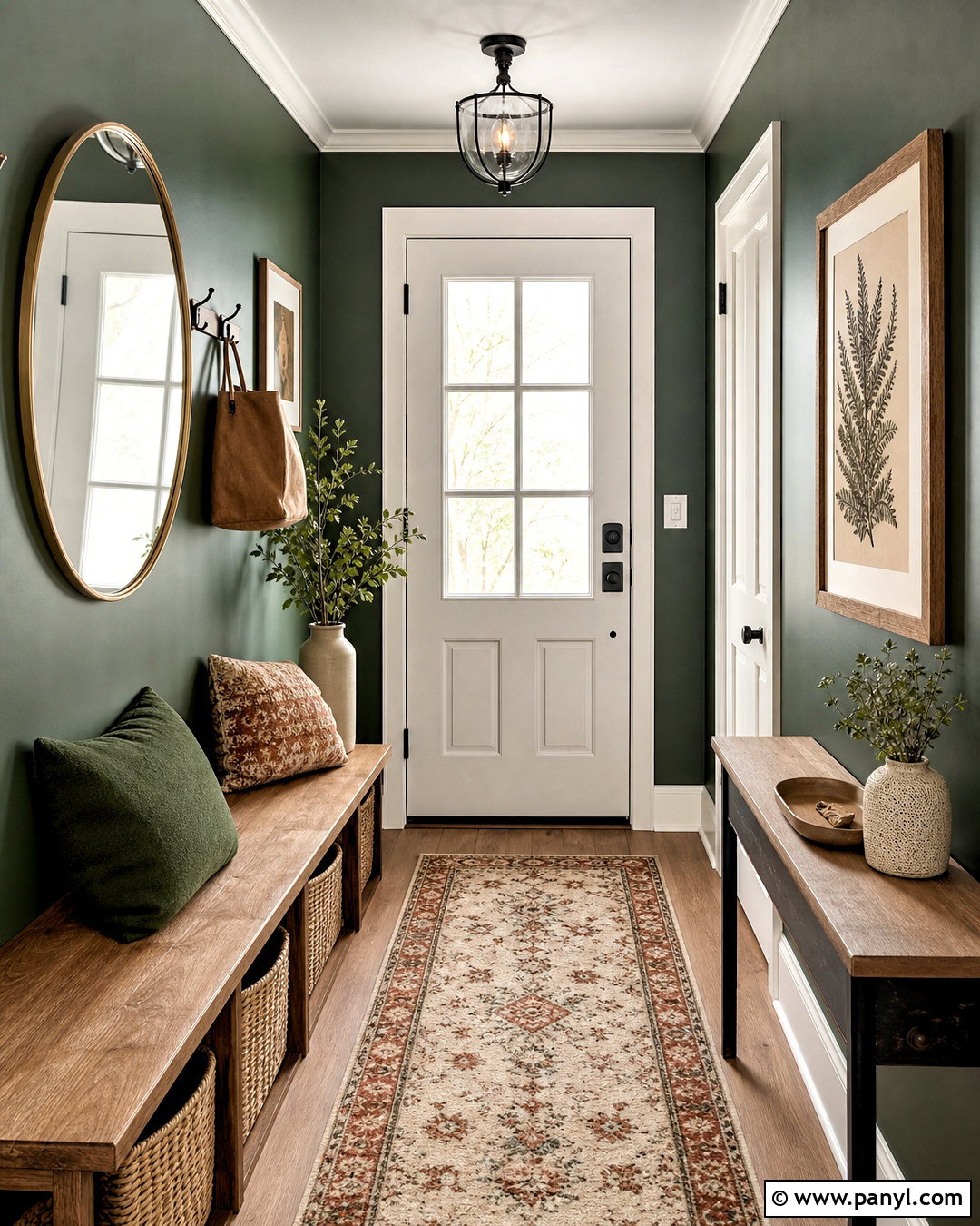 Forest Green Entryway With Wood Bench - 20 forest green decor ideas