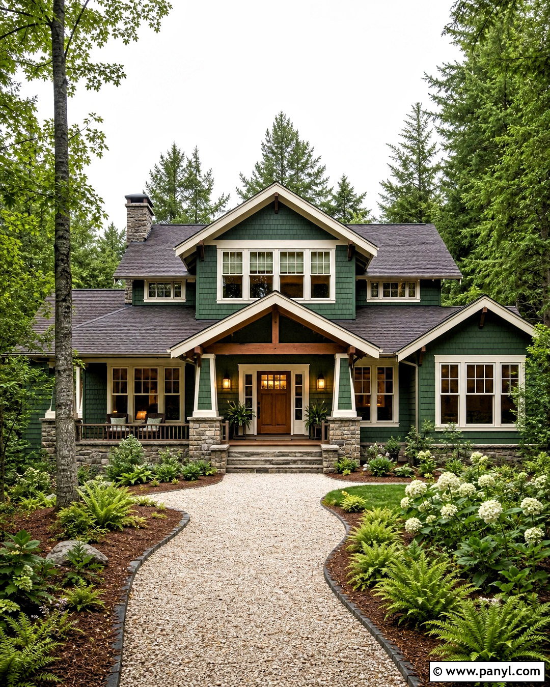 Forest Green Exterior Walls With Stone Accents - 20 exterior wall painting ideas