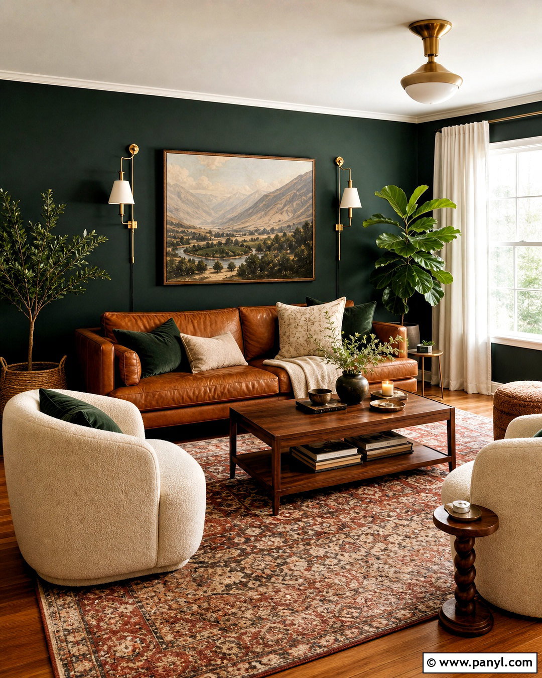 Forest Green Feature Wall - 20 green feature wall living room ideas