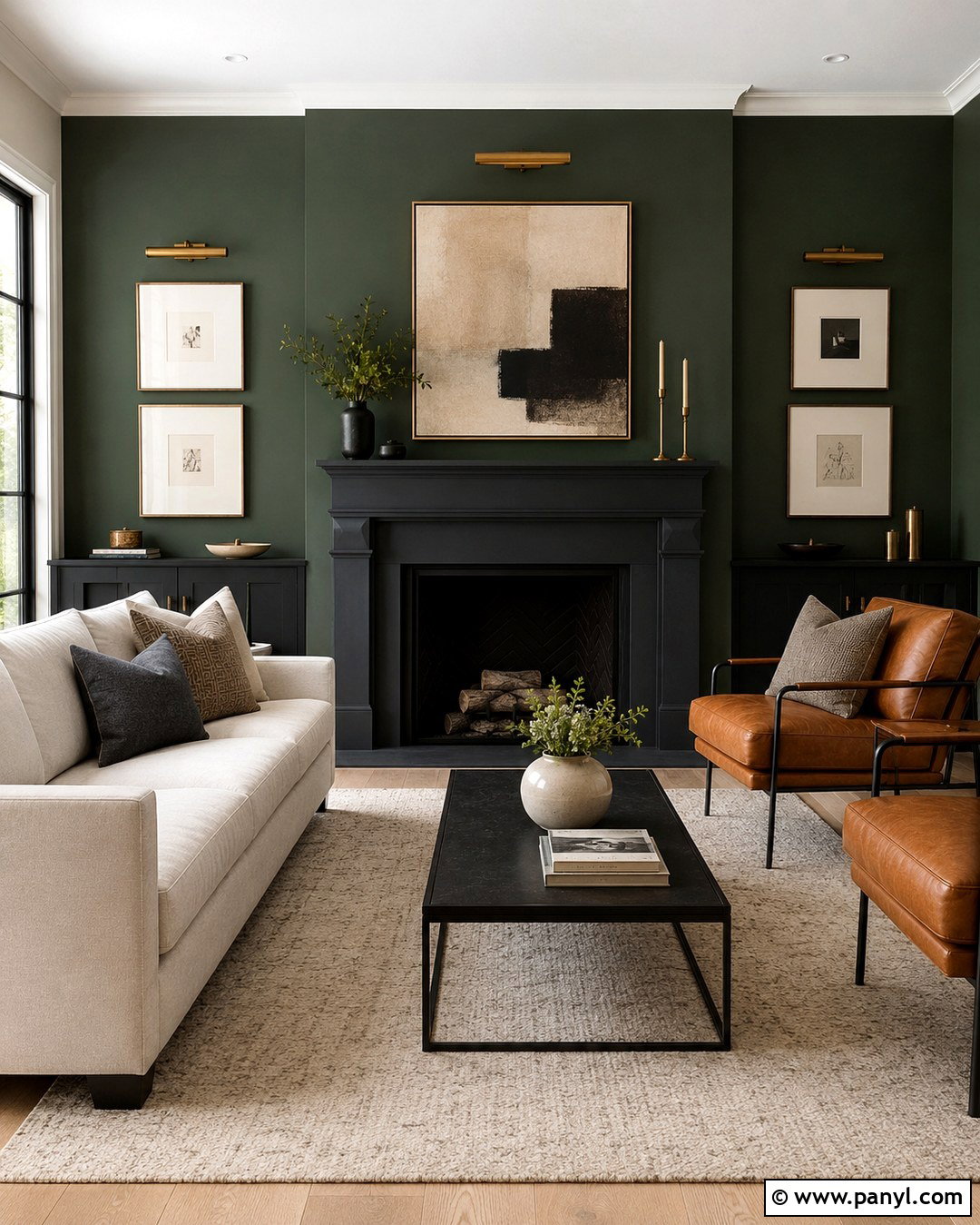 Forest Green Fireplace Wall With Black Surround - 20 Green Wall Behind Fireplace Ideas