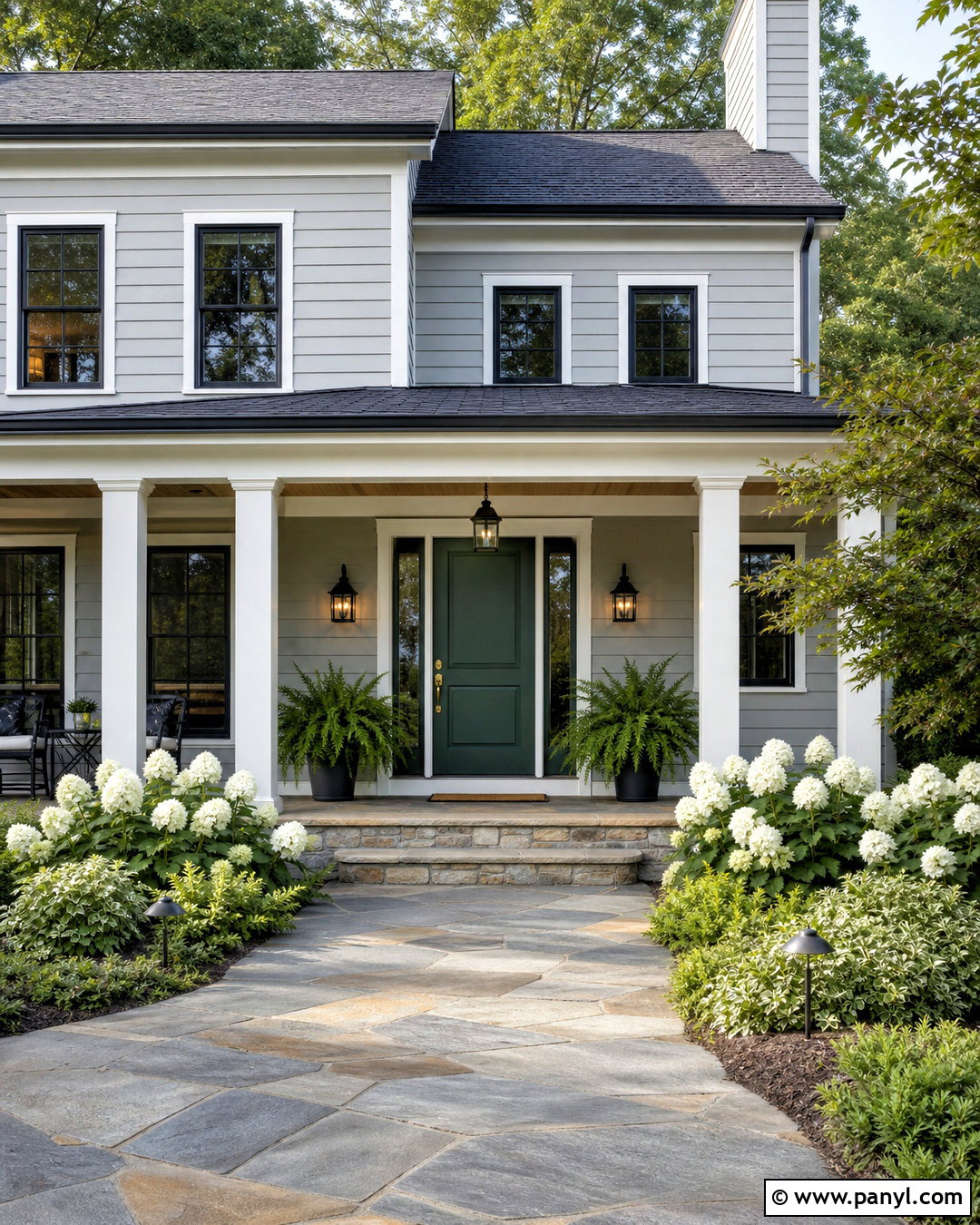 Forest Green Front Door With Gray House - 20 grey house door color ideas