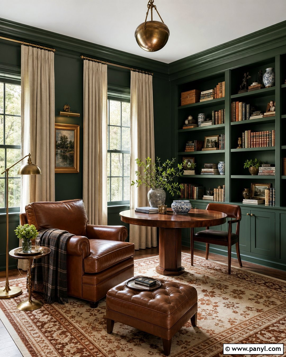 Forest Green Home Library Wall - 35 green wall interior ideas