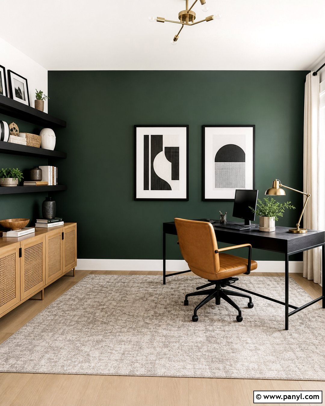 Forest Green Home Office Accent Wall With Black Desk - 35 forest green accent wall ideas
