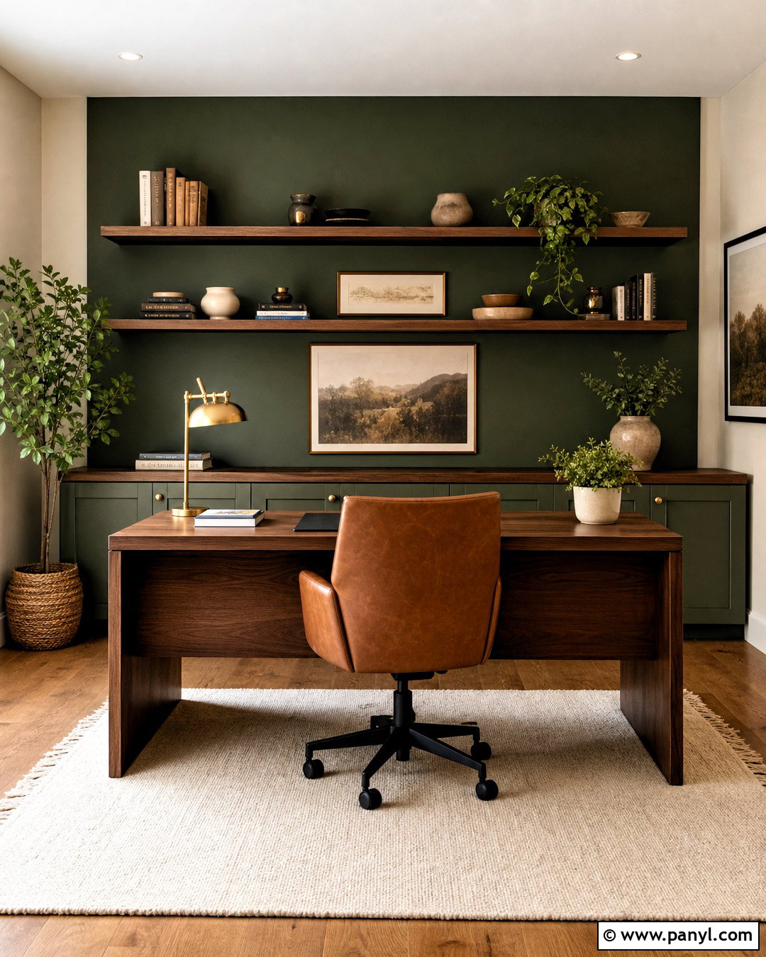 Forest Green Home Office Feature Wall - 20 dark feature wall ideas