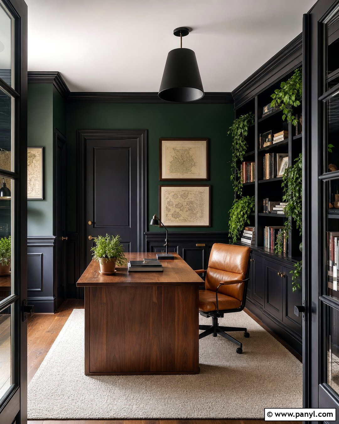 Forest Green Home Office With Black Trim - 25 Green Wall Black Trim Ideas