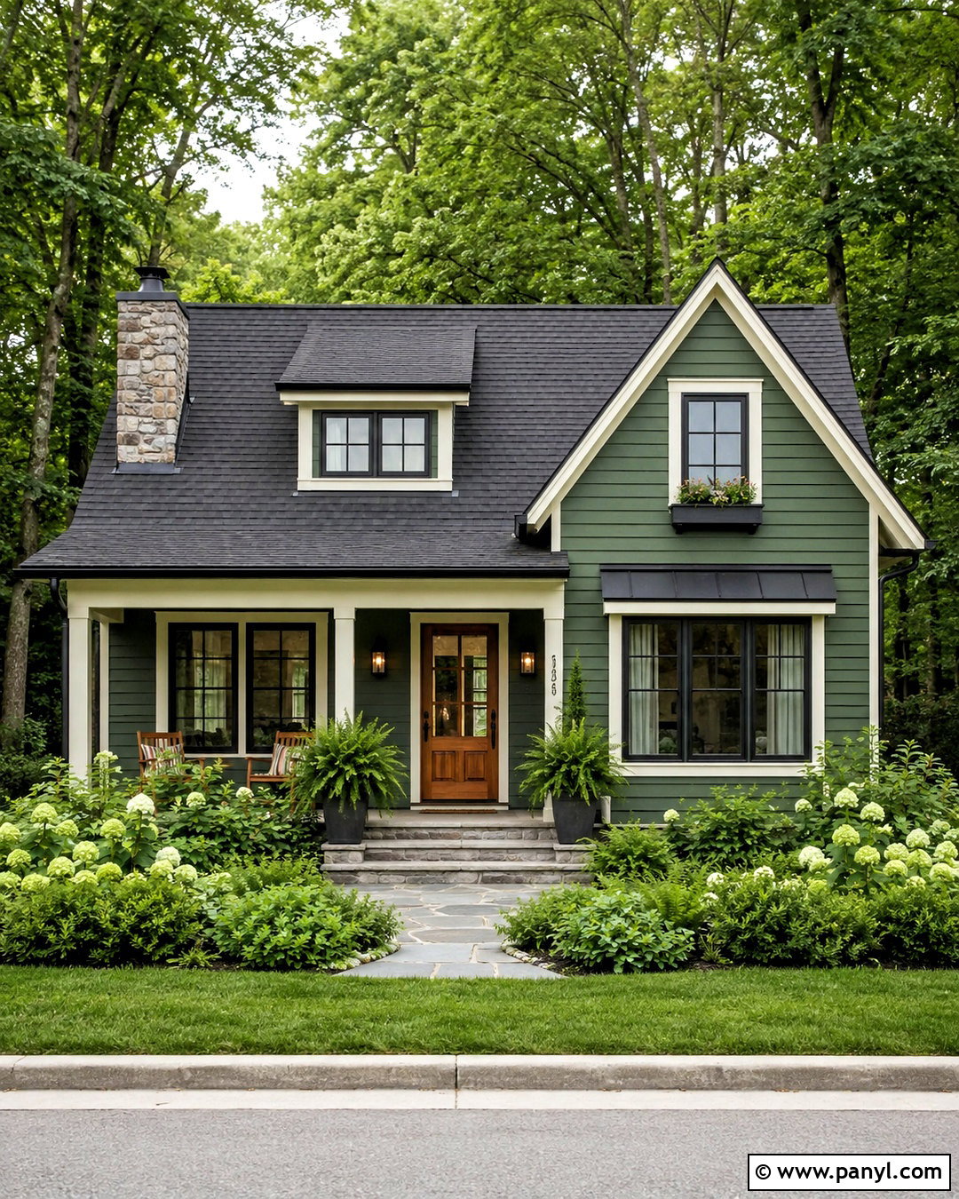Forest Green House With Warm White Trim - 20 outside house colour ideas