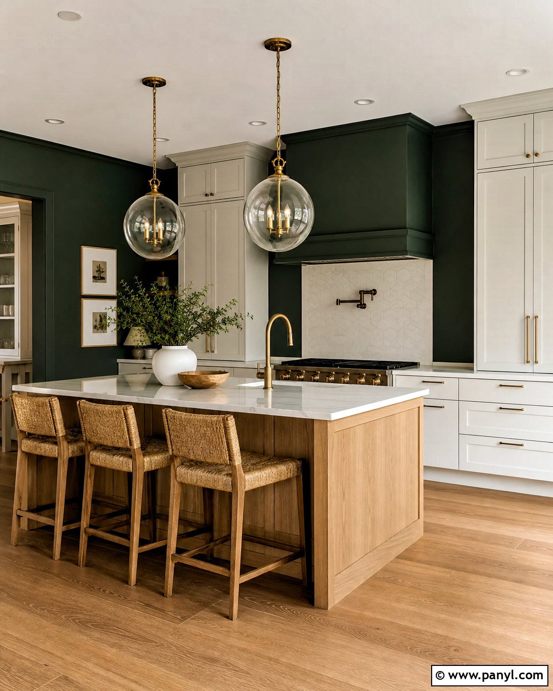 Forest Green Kitchen Walls With A White Oak Island - 20 dark green kitchen walls