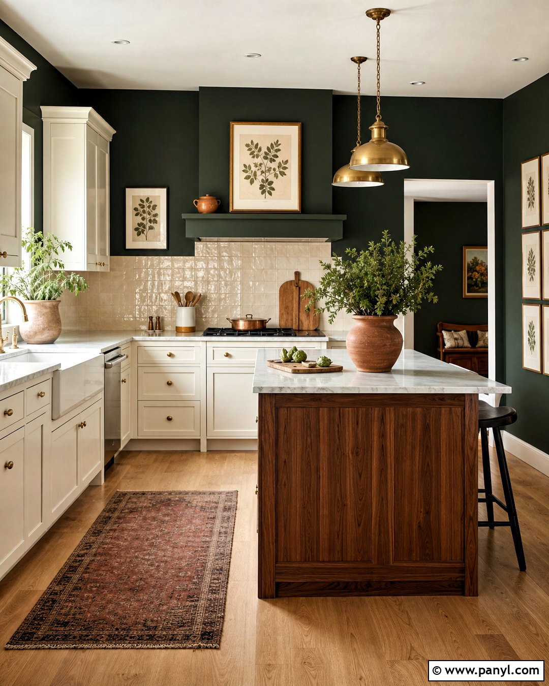 Forest Green Kitchen Walls With Brass - 20 dark kitchen walls