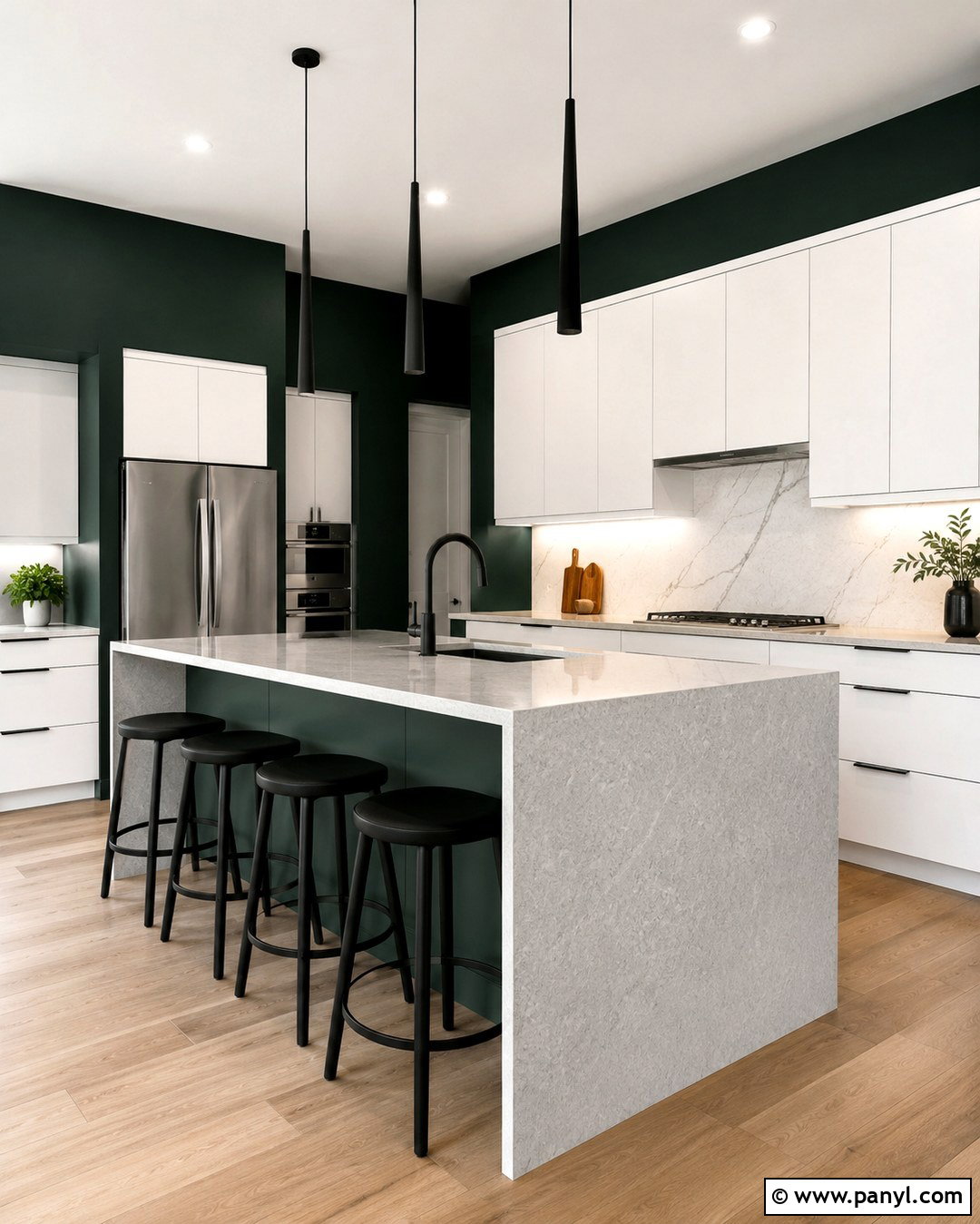Forest Green Kitchen Walls With White Flat Panel Cabinets - 20 Green Walls With White Cabinets