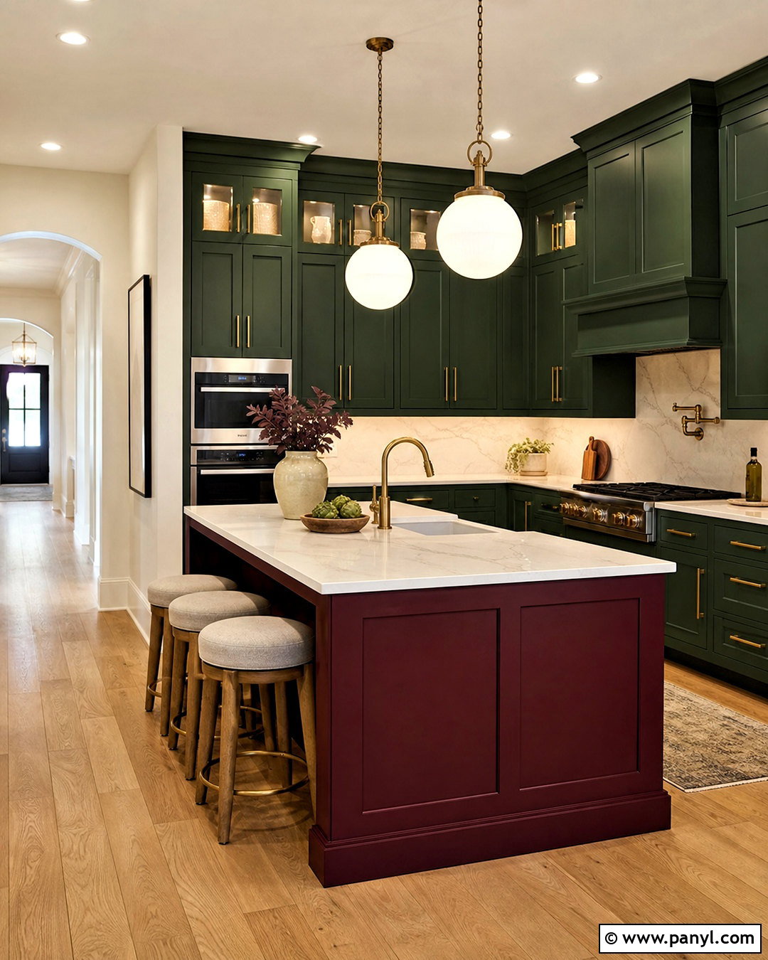Forest Green Kitchen With Burgundy Island - 20 green and red kitchen ideas