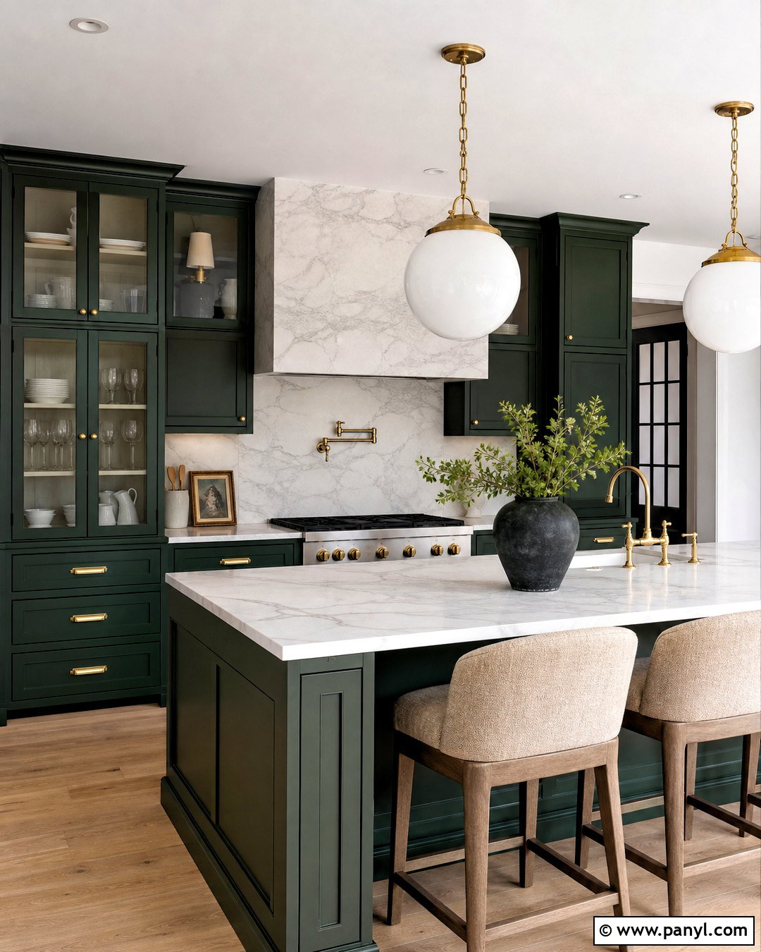 Forest Green Kitchen With Marble - 20 earthy green kitchen ideas