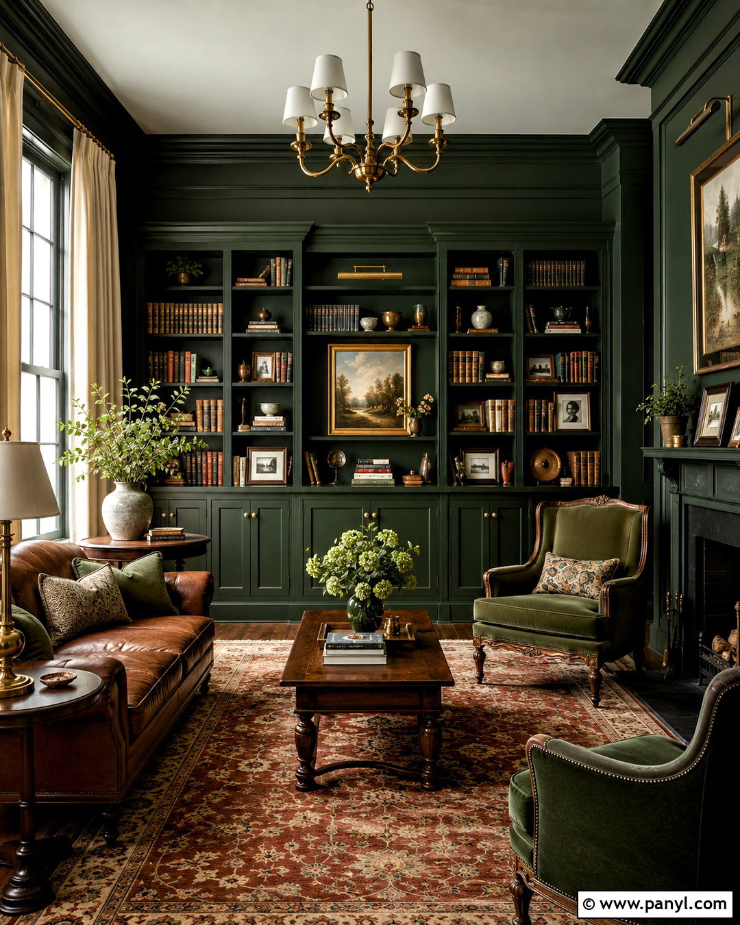 Forest Green Library Wall Color - 40 Room Wall Color Ideas