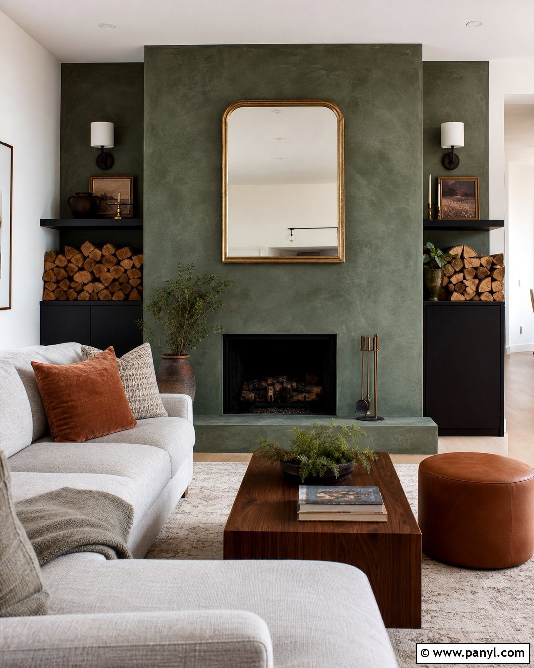 Forest Green Limewash Fireplace Wall - 35 limewash accent wall ideas