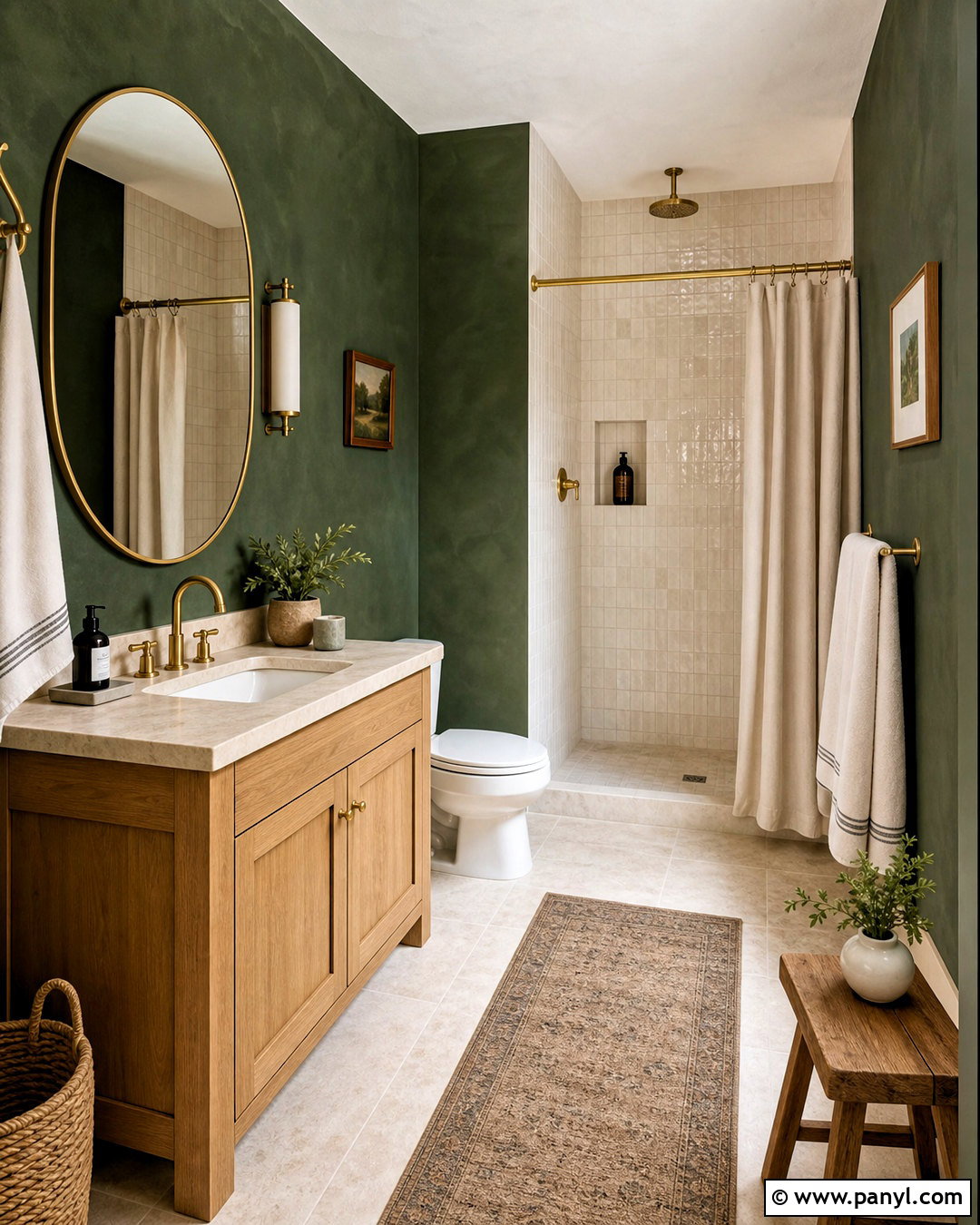 Forest Green Limewash Walls In A Bathroom - 20 dark limewash walls