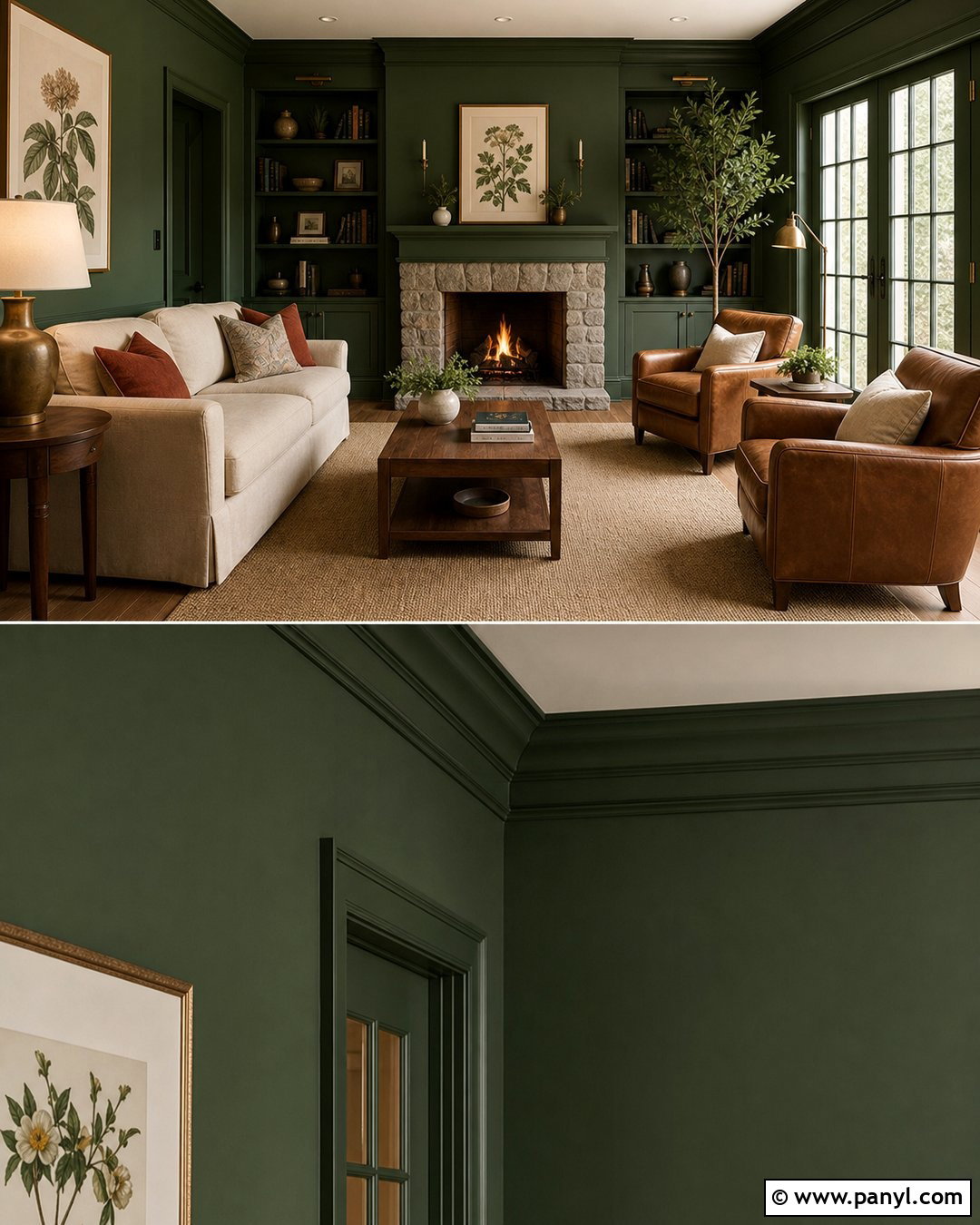 Forest Green Living Room Walls And Trim - 25 Same Color Trim And Walls