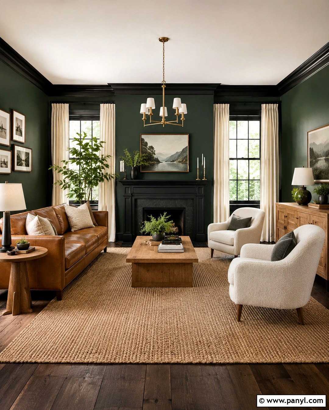 Forest Green Living Room With Black Trim - 20 Green And Black Painted Room Ideas