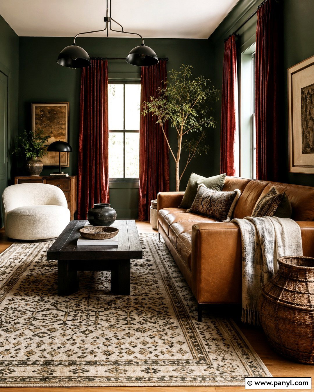 Forest Green Living Room With Rust Red Curtains - 20 Green Walls Red Curtains
