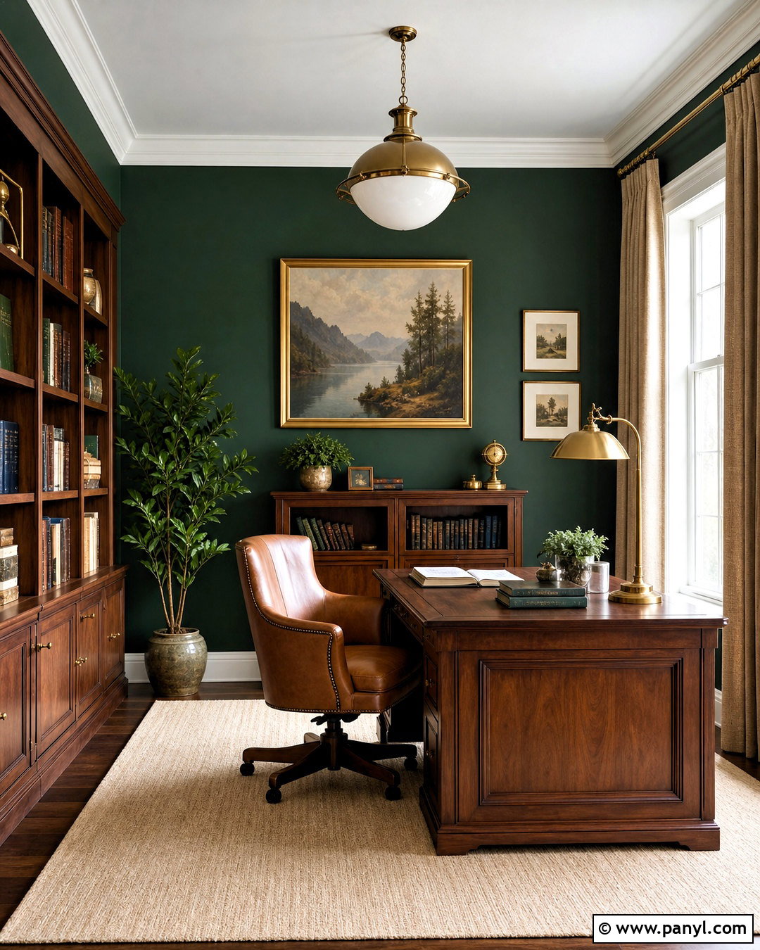 Forest Green Office With Walnut Furniture - 20 green wall office ideas