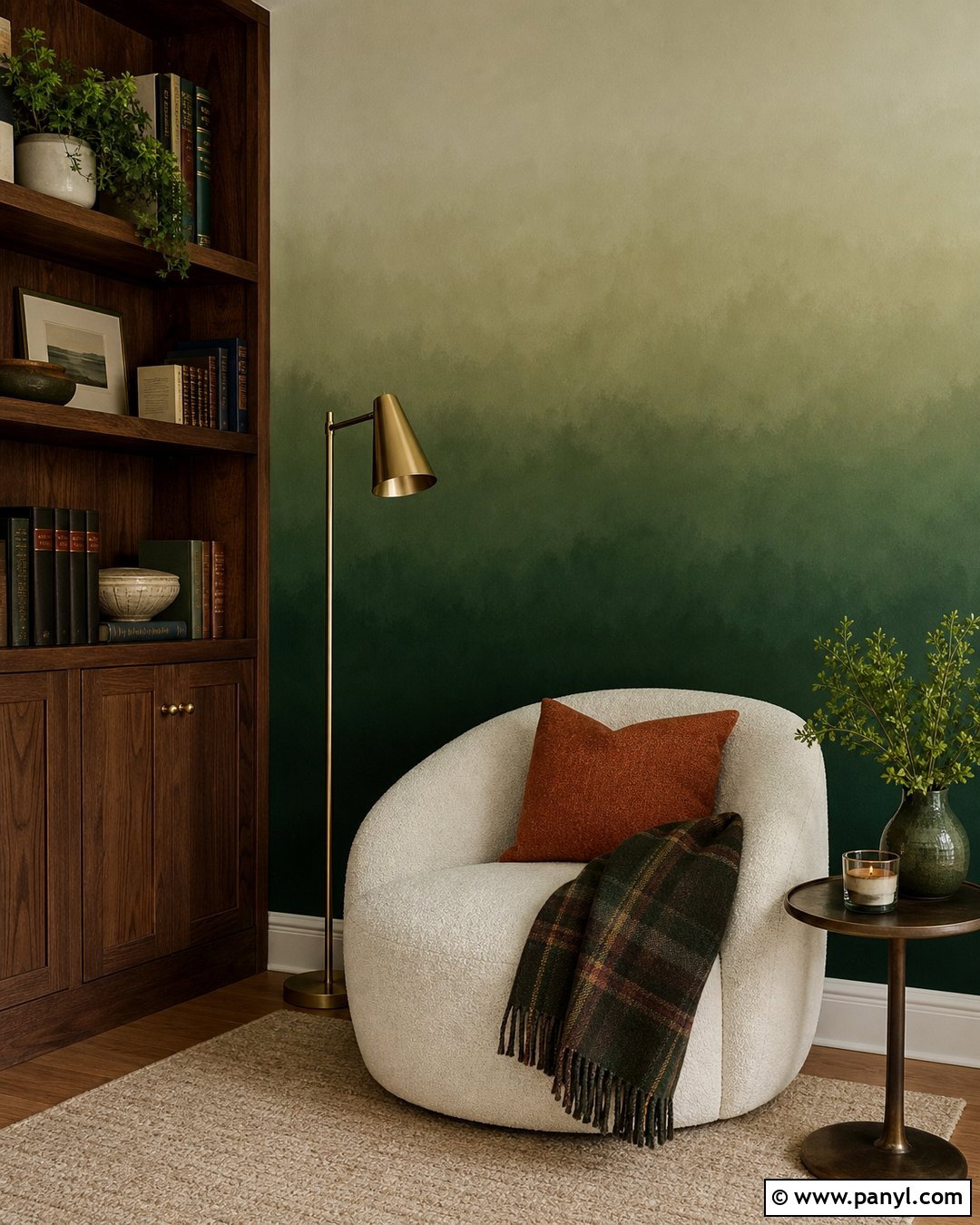 Forest Green Ombre Accent Wall Reading Nook - 25 Ombre Accent Wall Ideas