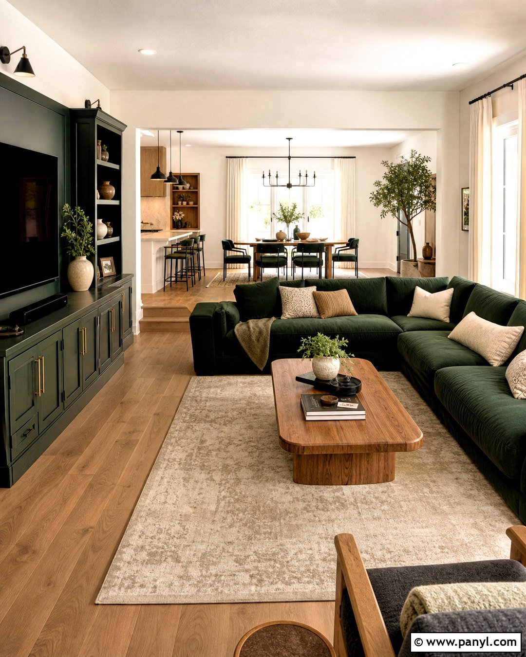 Forest Green Open-Concept Living Room - 20 forest green living room ideas