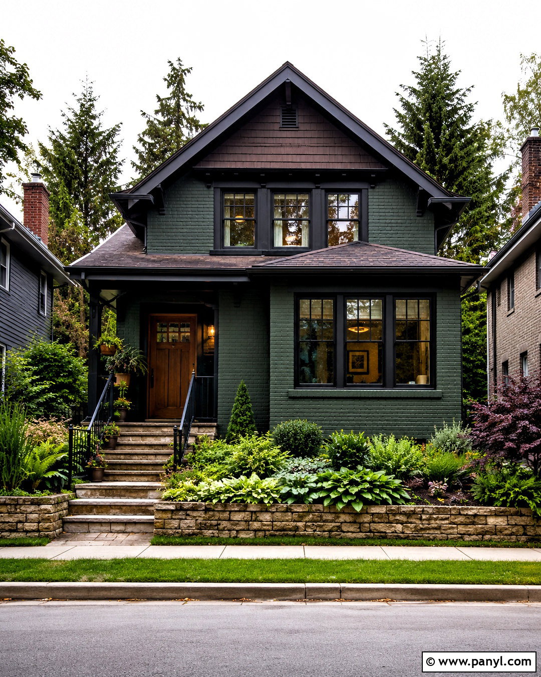 Forest Green Painted Brick With Black Trim - 20 dark painted brick exterior ideas